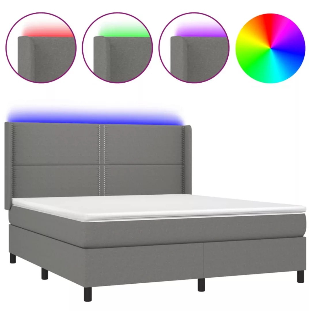 Vidaxl Boxspringbett Mit Matratze & Led Dunkelgrau 160x200 Cm Stoff günstig online kaufen