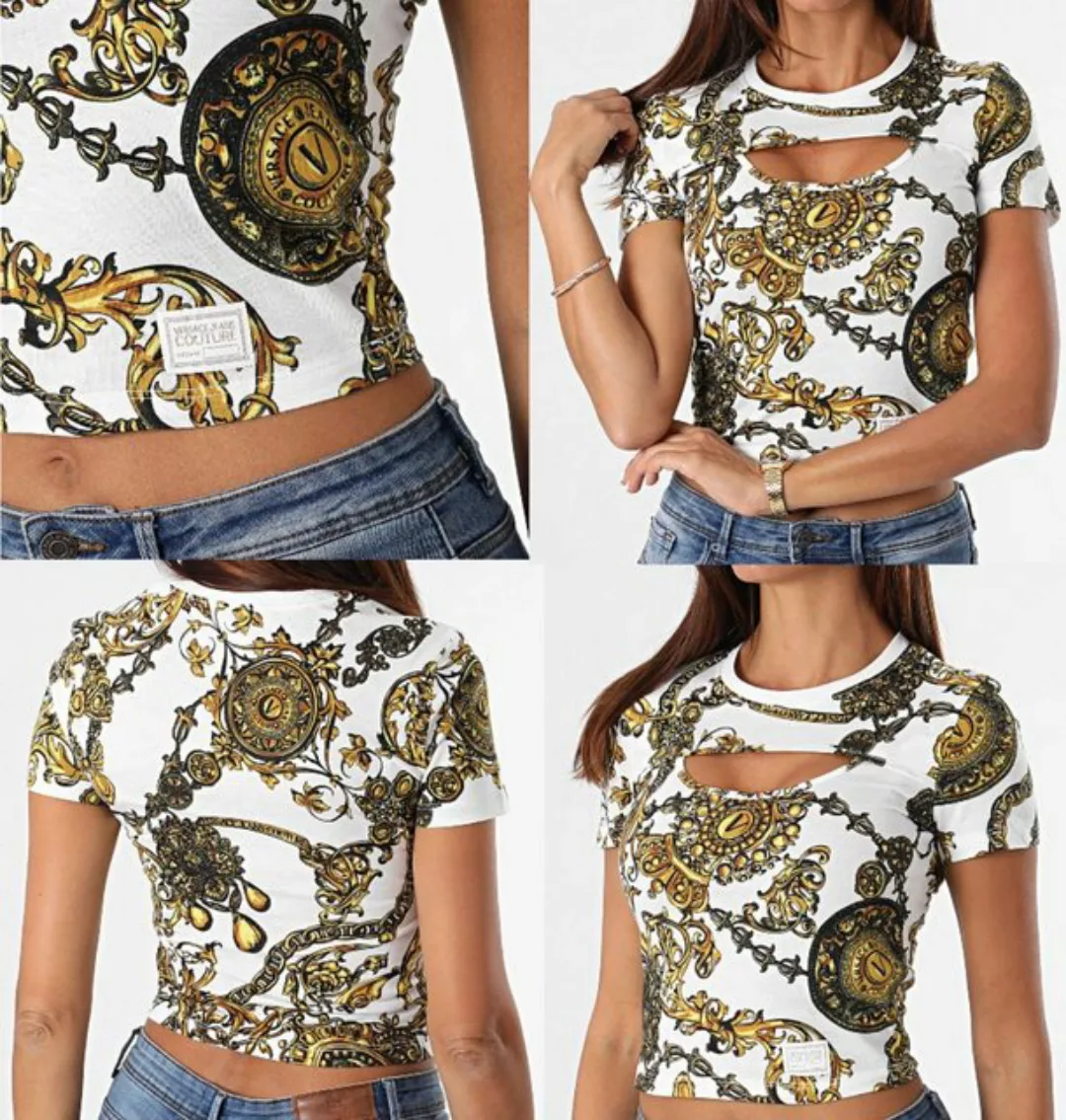 Versace T-Shirt VERSACE JEANS COUTURE Cropped Tee Baroque Jewelry Logo T-sh günstig online kaufen