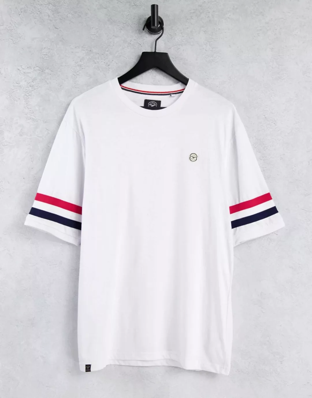 Le Breve – T-Shirt in Weiß mit gestreiften Ärmeln günstig online kaufen