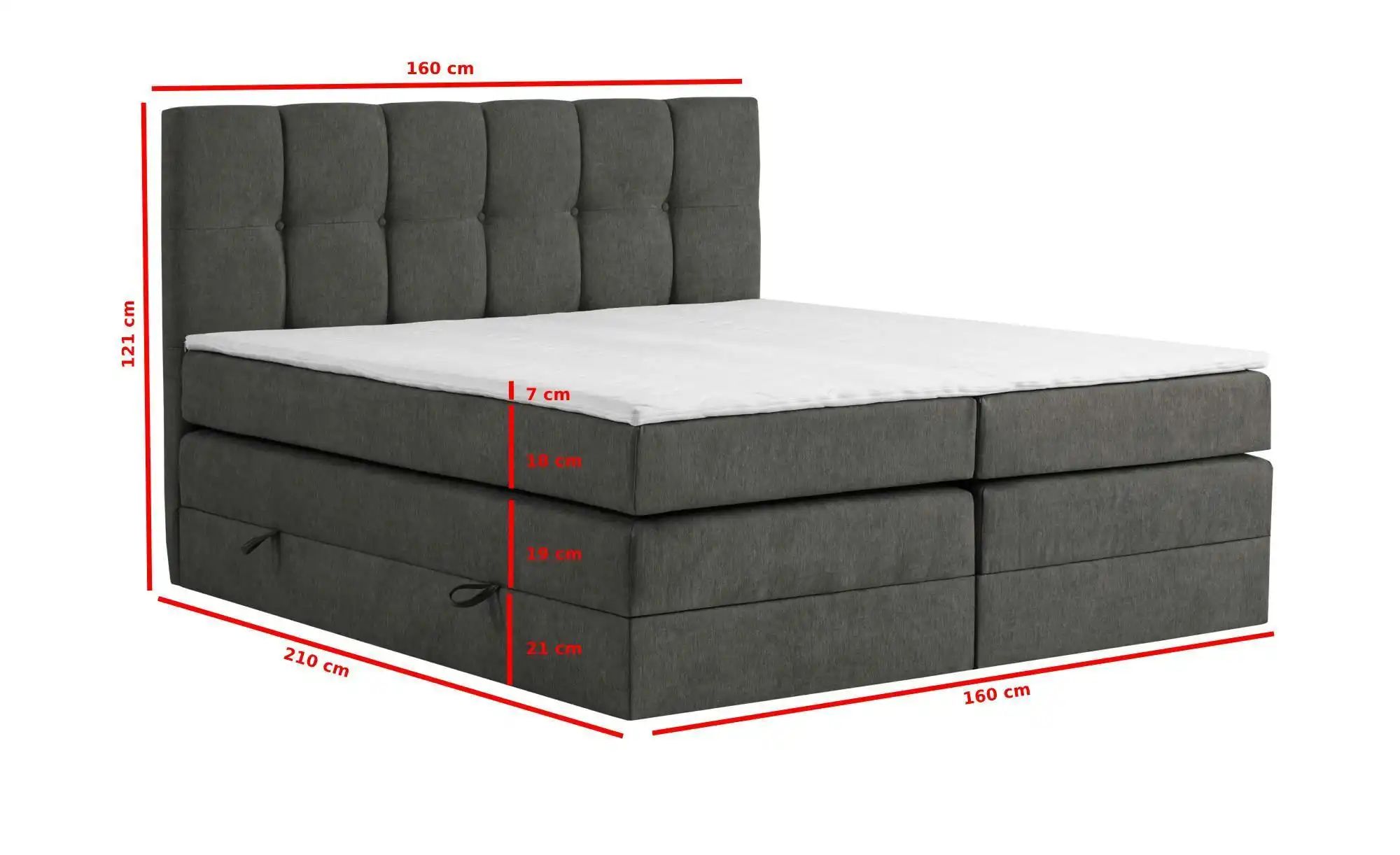 Boxspringbett mit Bettkasten Leeds ¦ grau ¦ Maße (cm): B: 160 H: 121 Betten günstig online kaufen