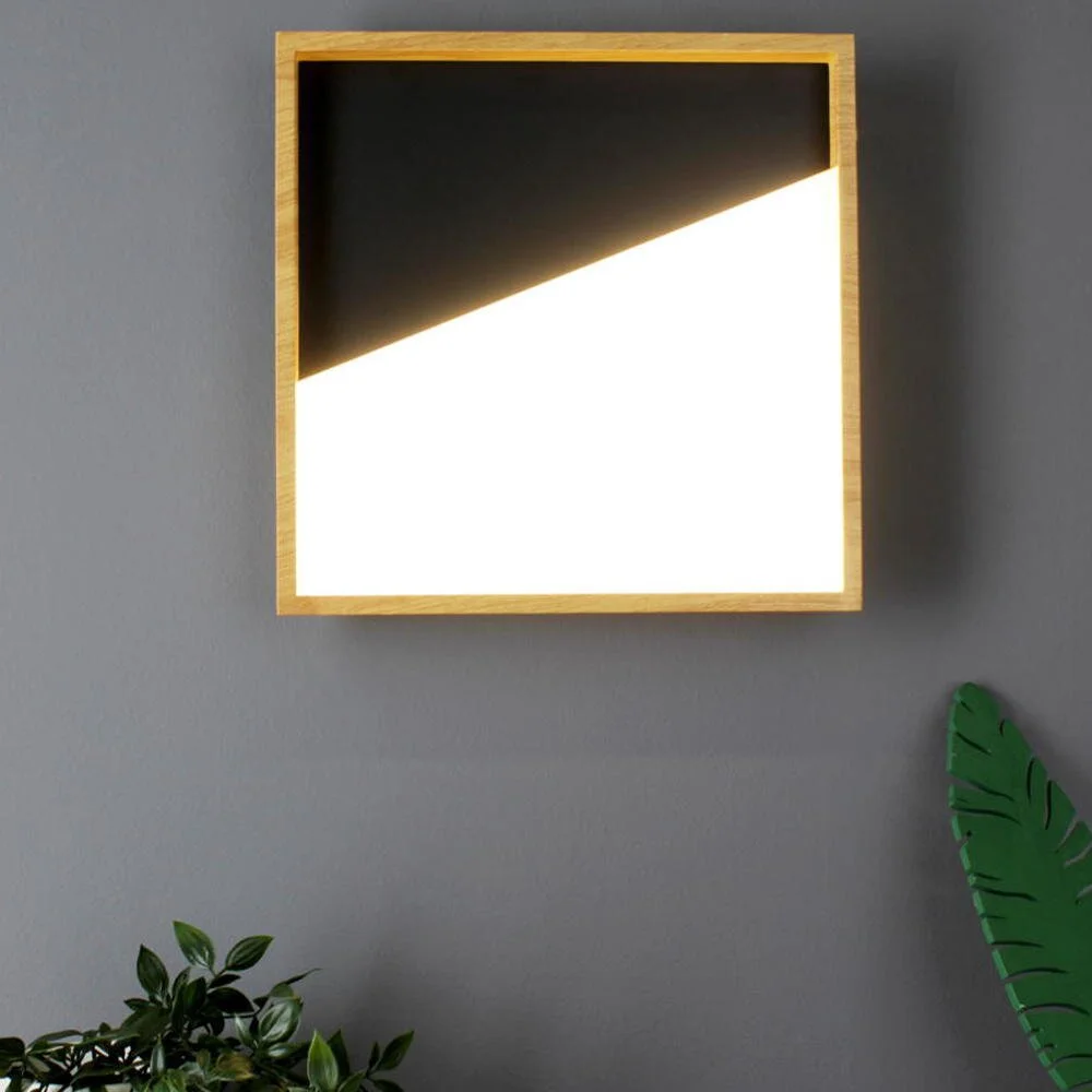 LED-Wandleuchte Vista, schwarz/holz hell, 30 x 30 cm günstig online kaufen