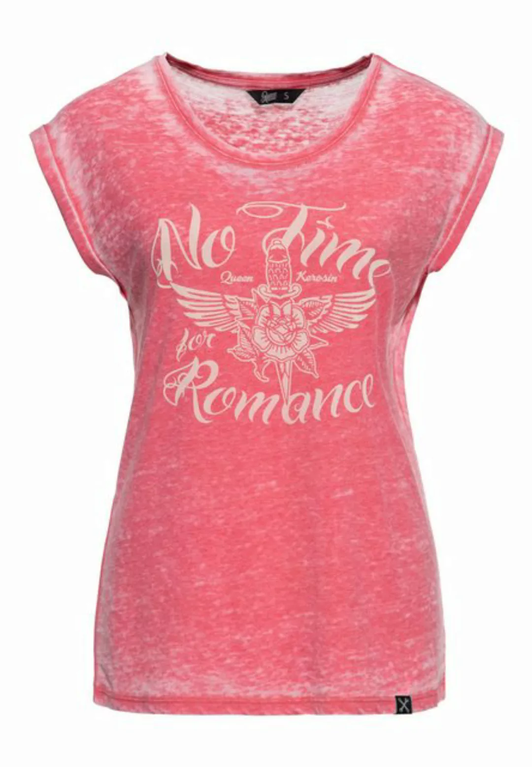 QueenKerosin Print-Shirt No Time For Romance (1-tlg) Enzym Wash günstig online kaufen