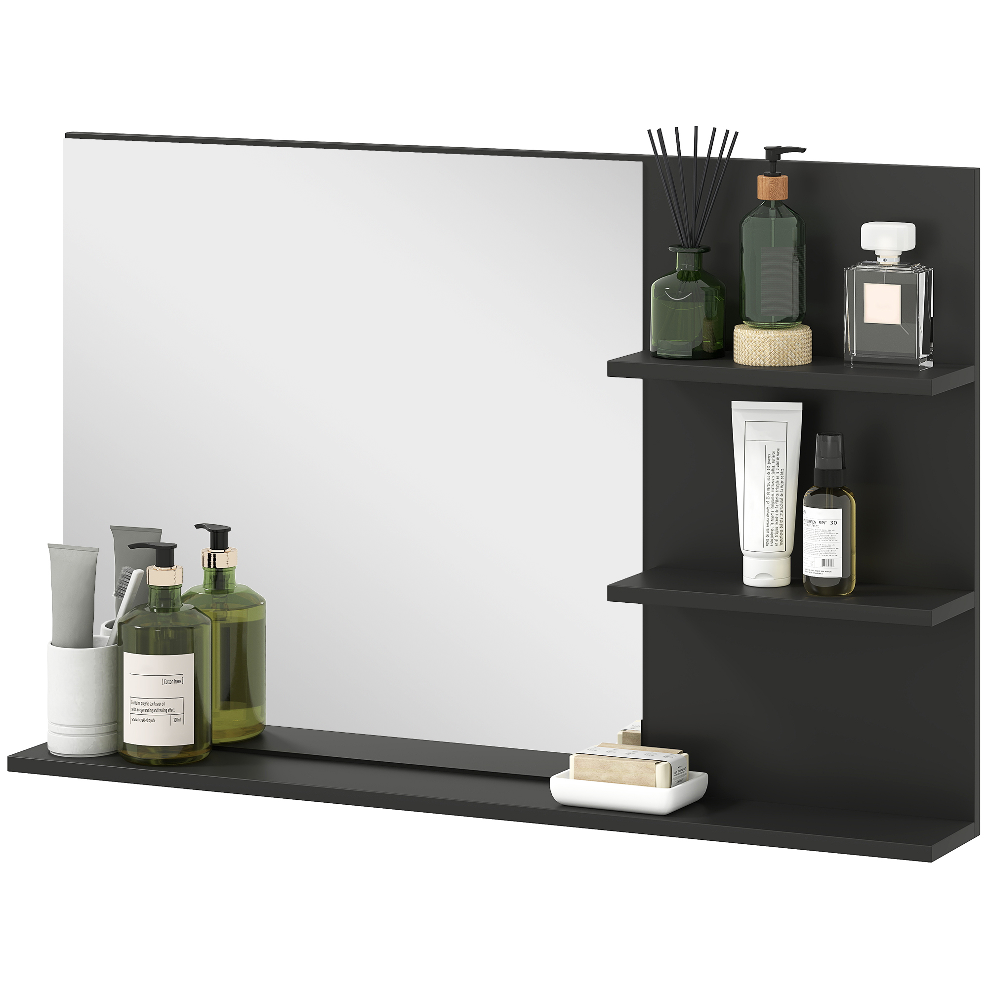 kleankin Badezimmerspiegel Modern mit 2 Seitlichen Regalen und Unterem Rega günstig online kaufen