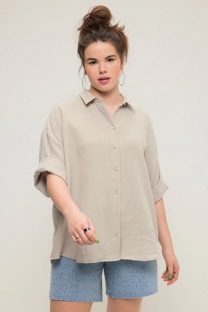 Studio Untold Hemdbluse Bluse oversized Musselin Hemdkragen Halbarm günstig online kaufen