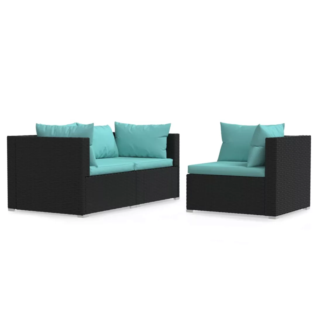 Vidaxl 3-tlg. Garten-lounge-set Mit Kissen Schwarz Poly Rattan günstig online kaufen
