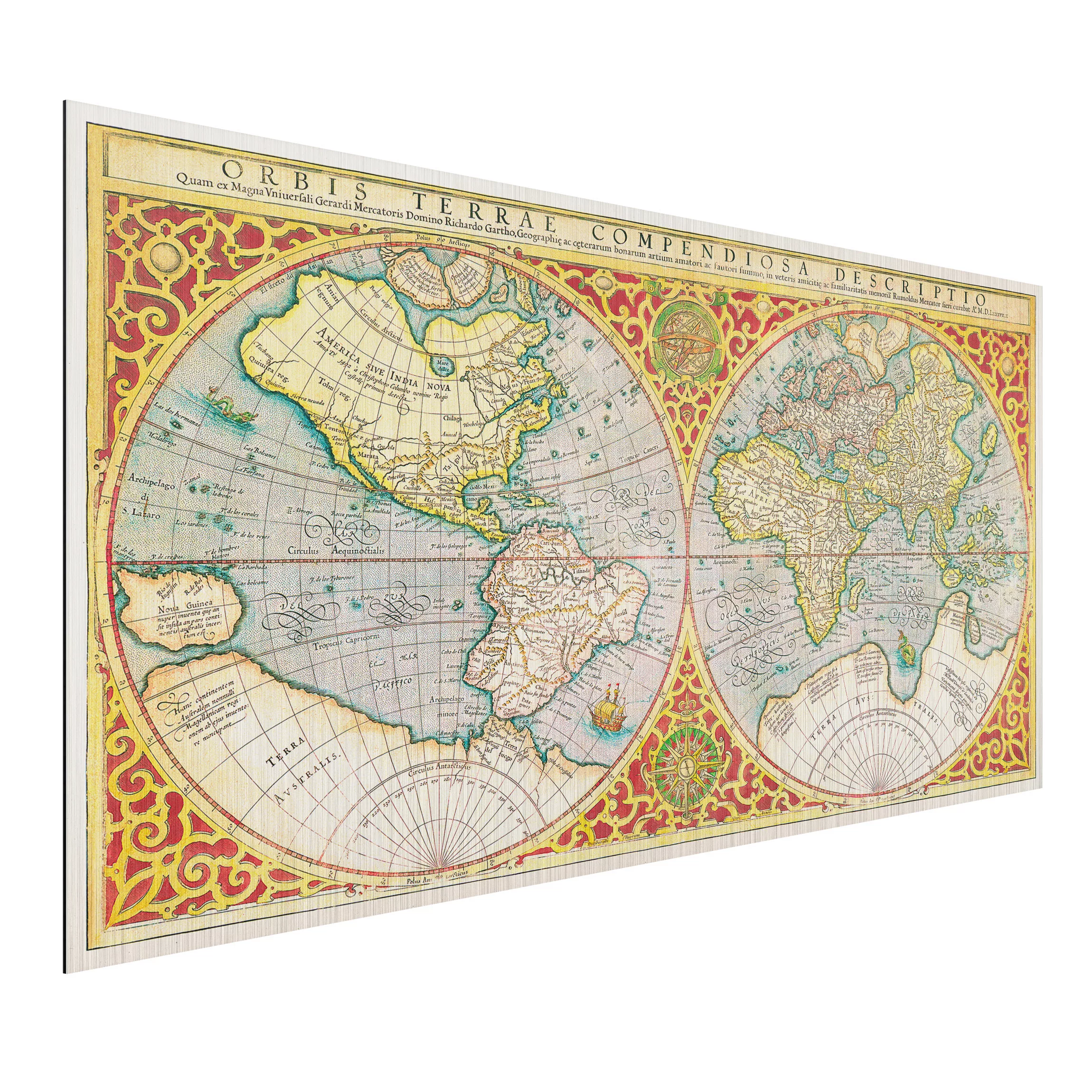 Alu-Dibond Bild Historische Weltkarte Orbis Terrare Compendiosa Descriptio günstig online kaufen
