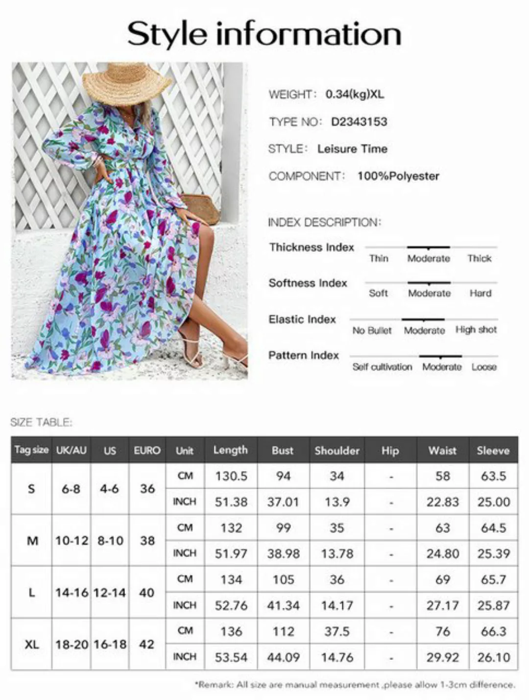 DEBAIJIA Dirndl Langärmeliges Kleid Damen Blumenmuster V-Ausschnitt Freizei günstig online kaufen