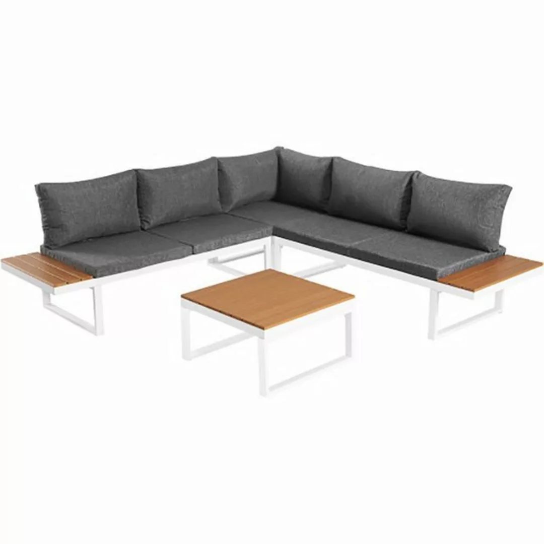DOTMALL Big-Sofa Weiße L-Bank mit kleinem Tisch Garten-Lounge-Set mit Kisse günstig online kaufen