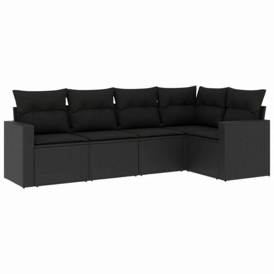 vidaXL Sofaelement 5-tlg. Garten-Sofagarnitur mit Kissen Schwarz Poly Ratta günstig online kaufen