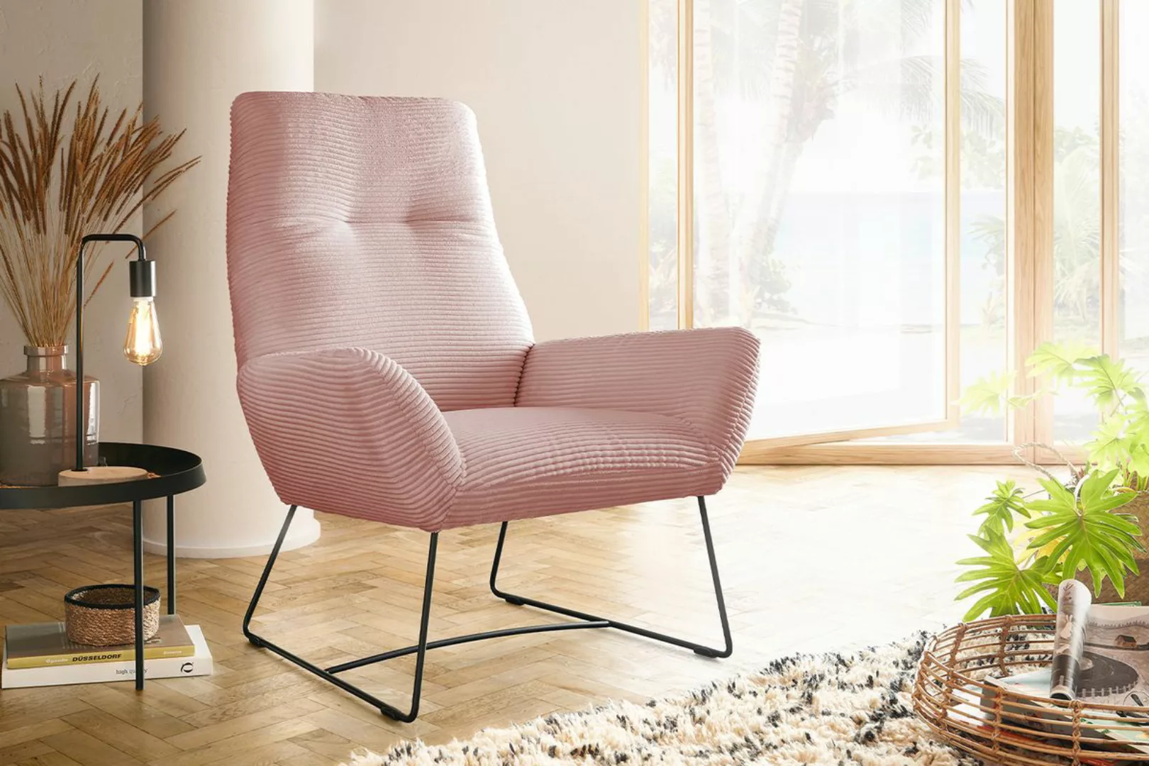 KAWOLA Sessel BISA Cord rosa günstig online kaufen