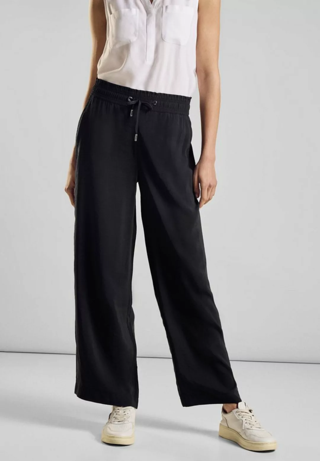 STREET ONE Culotte Street One Cupro Wide Leg Hose in Black (1-tlg) Tunnelzu günstig online kaufen