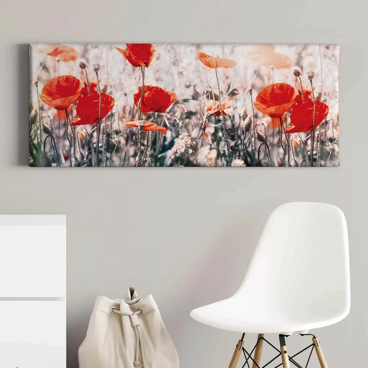 Bricoflor Leinwandbild Mit Mohnblumen Rotes Wandbild Mit Blumenwiese Ideal günstig online kaufen