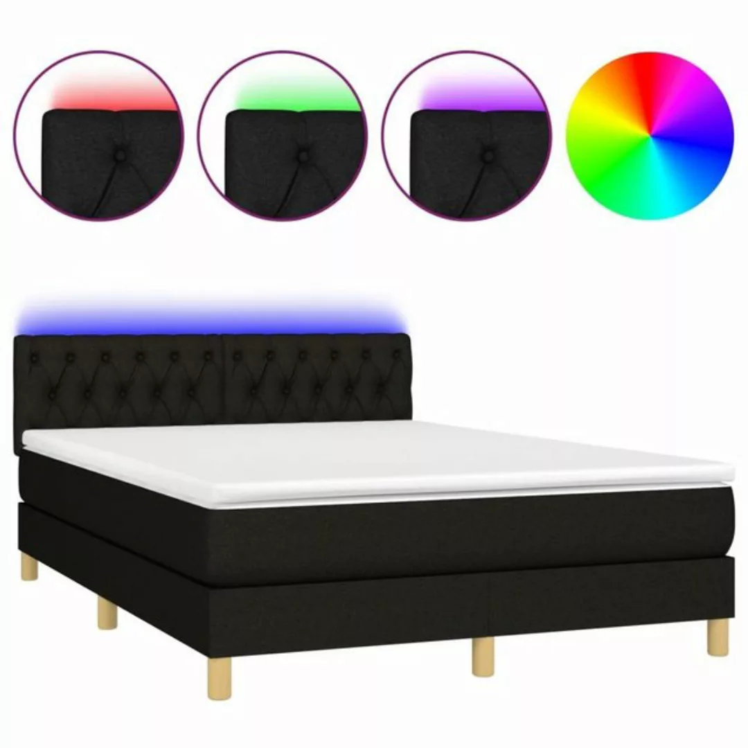 vidaXL Boxspringbett Boxspringbett mit Matratze LED Schwarz 140x200 cm Stof günstig online kaufen