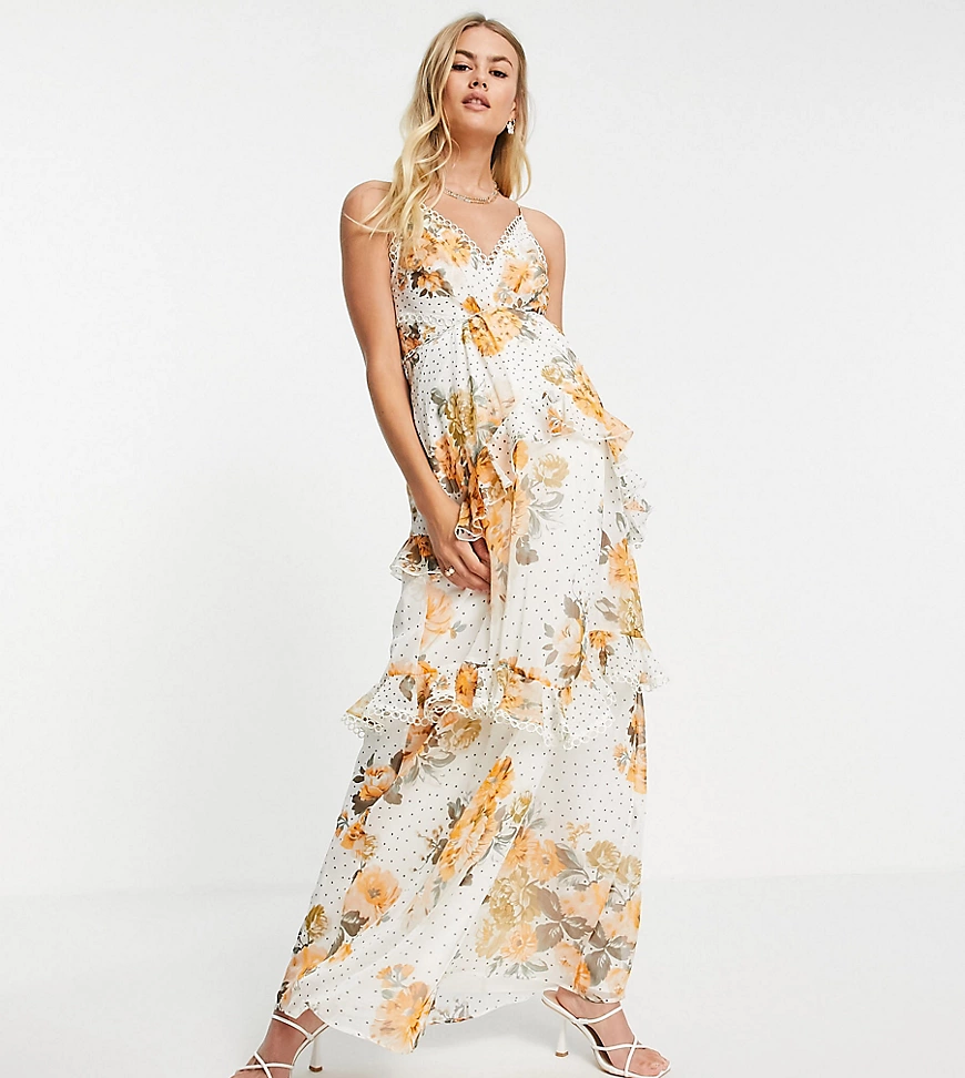 ASOS DESIGN Maternity – Maxi-Trägerkleid mit Rückenausschnitt, rundem Besat günstig online kaufen