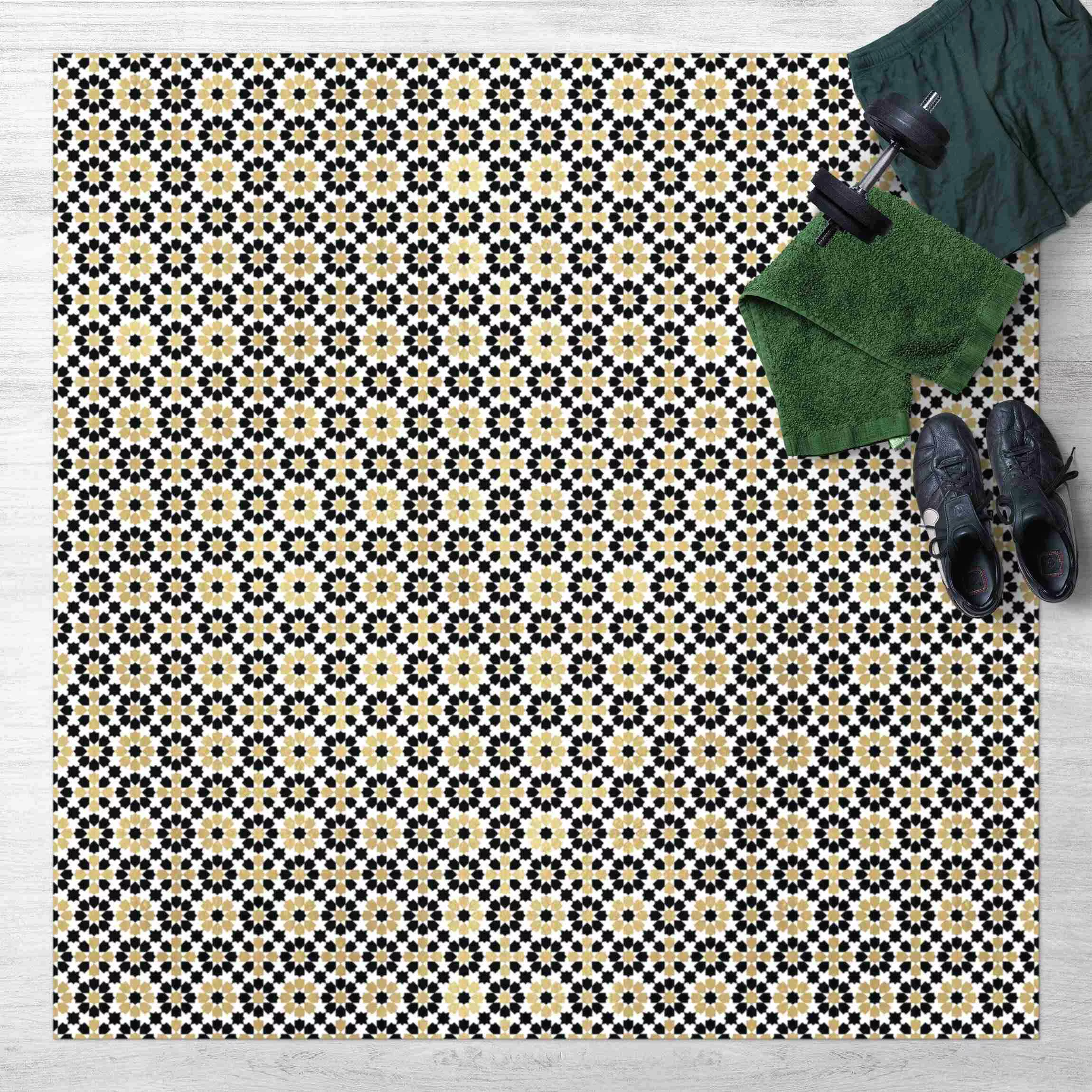 Vinyl-Teppich Orientalisches Muster mit goldenen Blüten günstig online kaufen