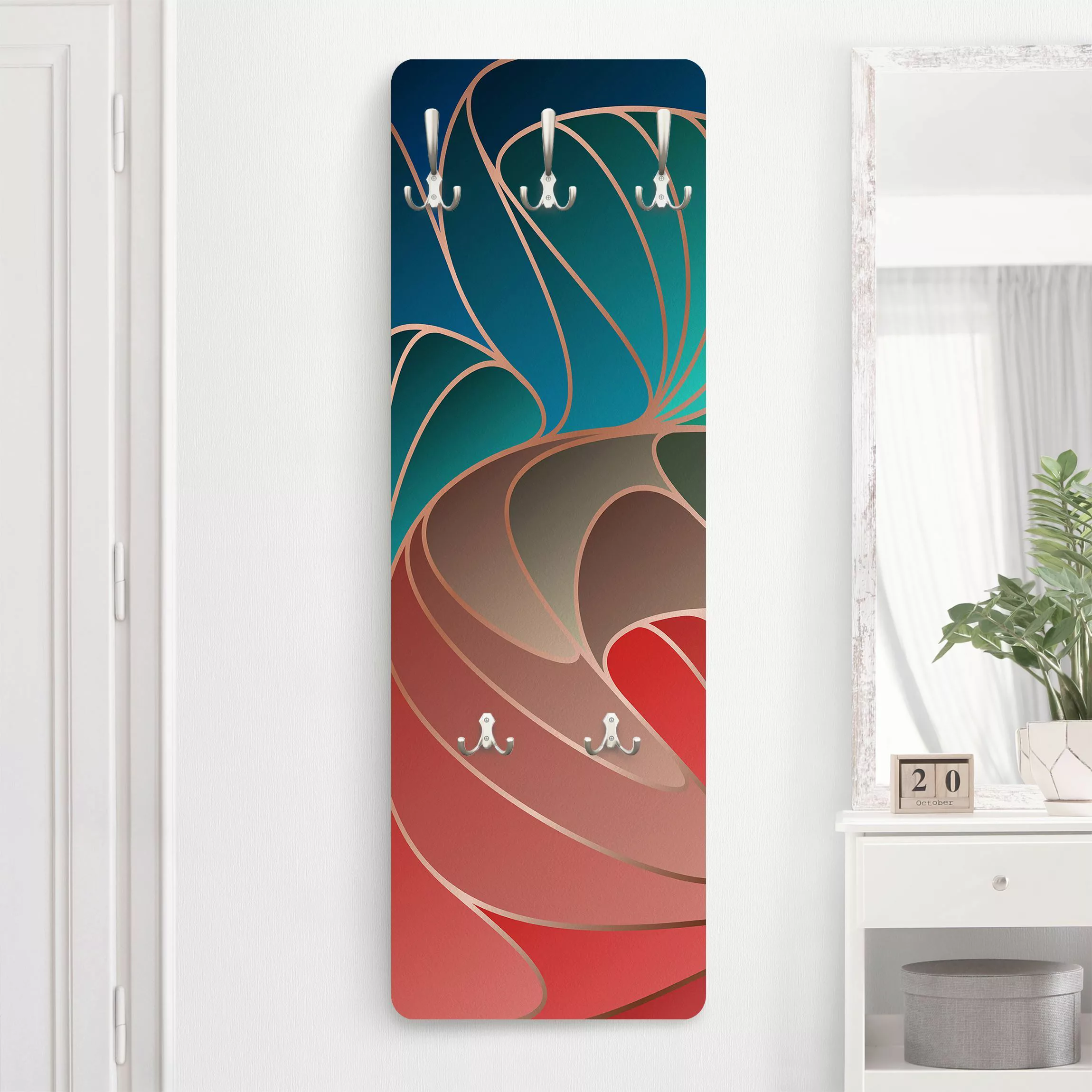 Wandgarderobe Holzpaneel Farbenfrohes Art Deco günstig online kaufen
