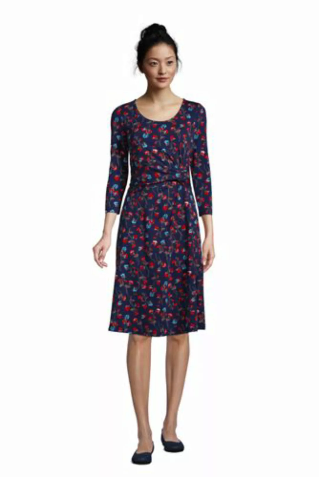Jerseykleid mit Knoten und 3/4-Ärmeln, Damen, Größe: 48-50 Normal, Blau, by günstig online kaufen
