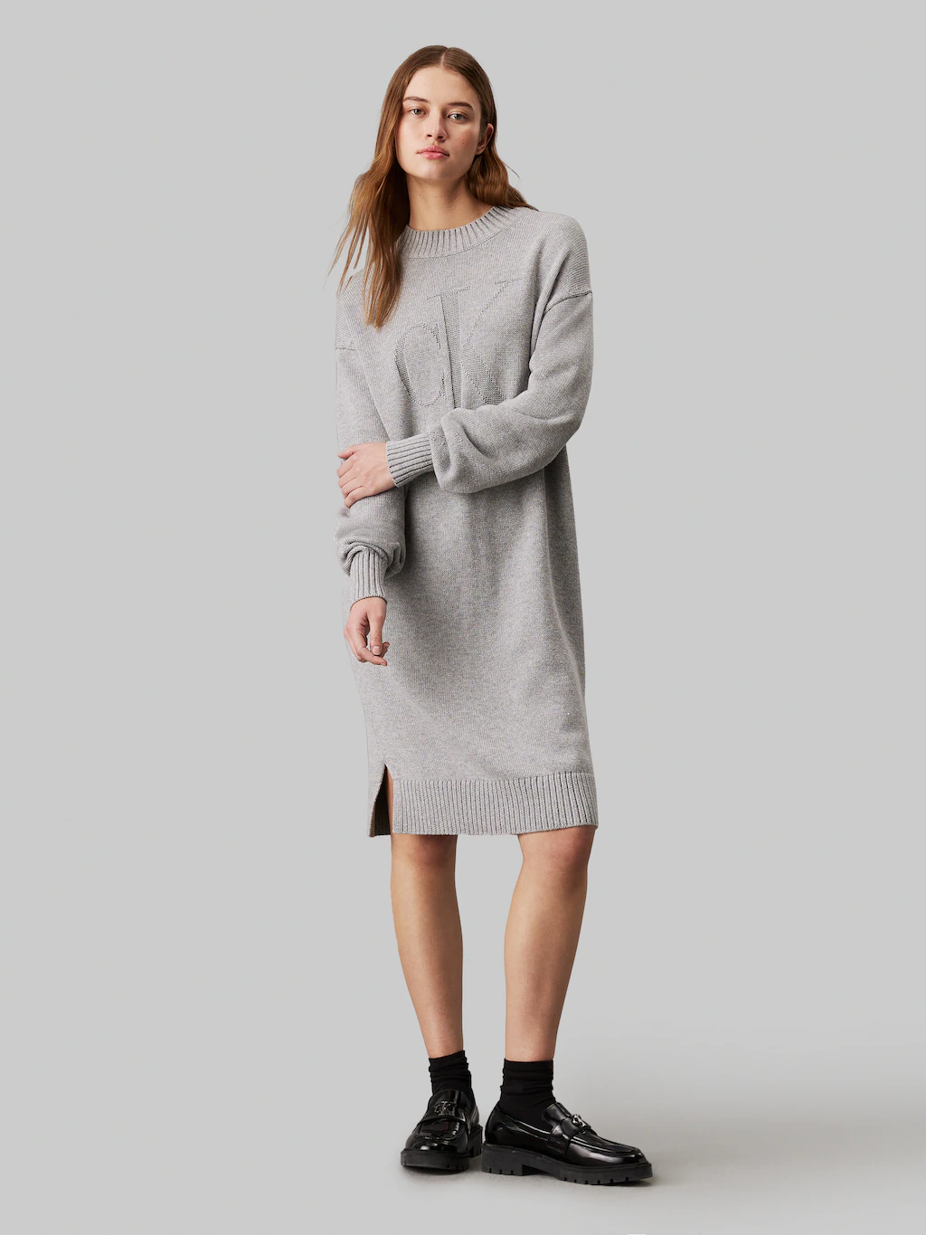 Calvin Klein Jeans Sweatkleid CK INTARSIA LOOSE SWEATER DRESS mit Logostick günstig online kaufen