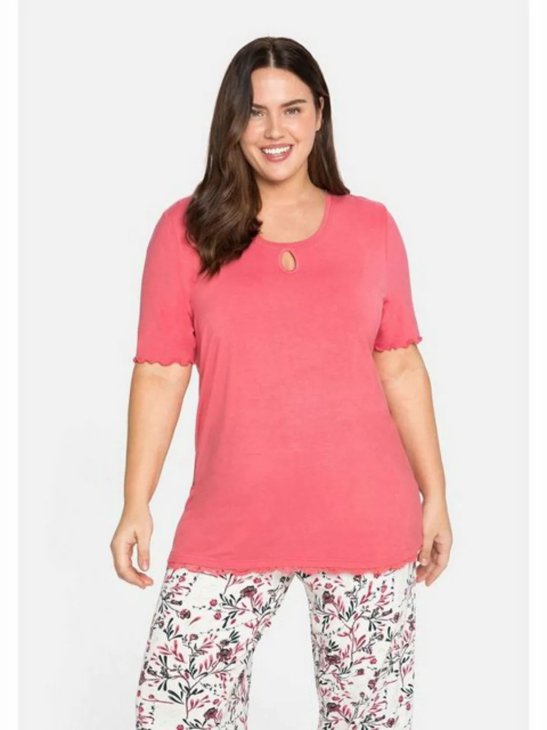 Sheego Pyjamaoberteil Große Größen mit Spitze am Saumabschluss günstig online kaufen