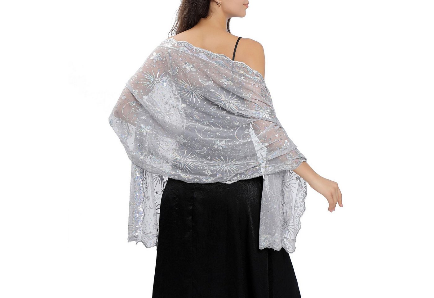 JUBOUEL Cape Damenschal, Modeschals Exquisite Pailletten Fransen Cape Spitz günstig online kaufen