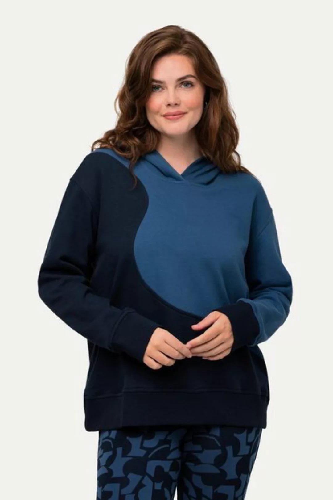 Ulla Popken Sweatshirt Hoodie Colorblocking Kapuze Langarm Biobaumwolle günstig online kaufen