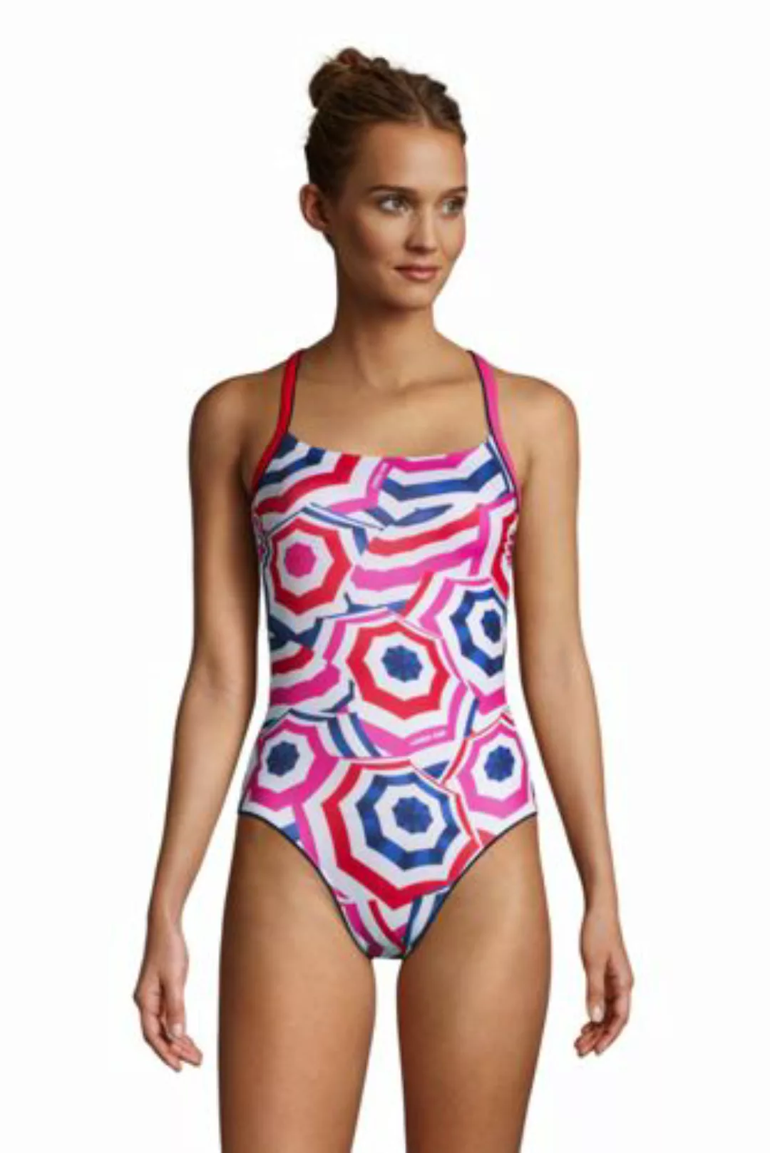 Badeanzug CHLORRESISTENT mit Paspeln Gemustert, Damen, Größe: S Lang, Rot, günstig online kaufen