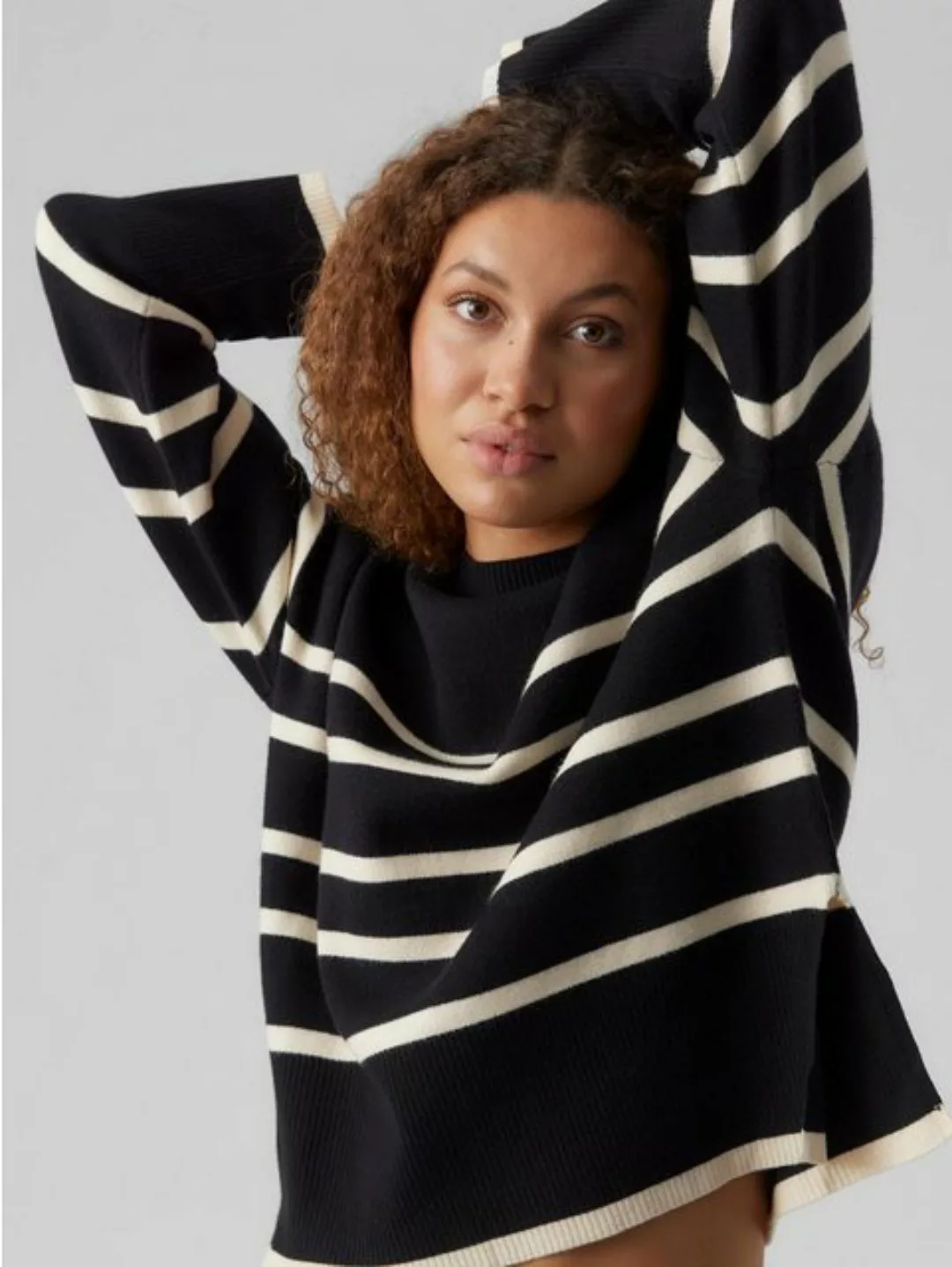 Vero Moda Strickpullover Feinstrick Pullover Oversize Streifen Longsleeve S günstig online kaufen