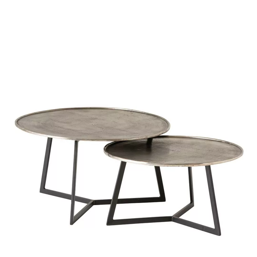 Sofa Tisch Set mit Metallplatten aus Aluminium Bügelgestell (zweiteilig) günstig online kaufen