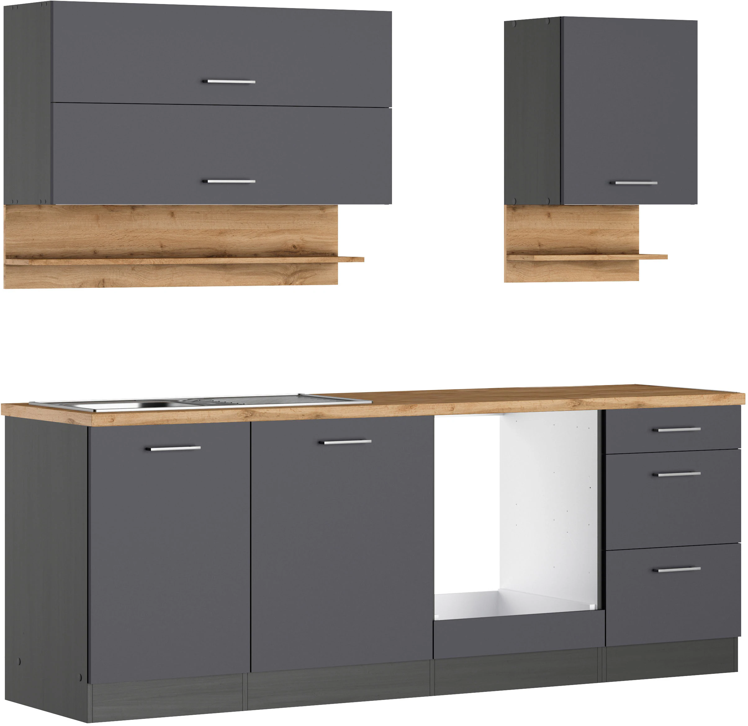 KOCHSTATION Küchenzeile "KS-Milan", 220 cm breit, robuste Metallauszüge, vi günstig online kaufen