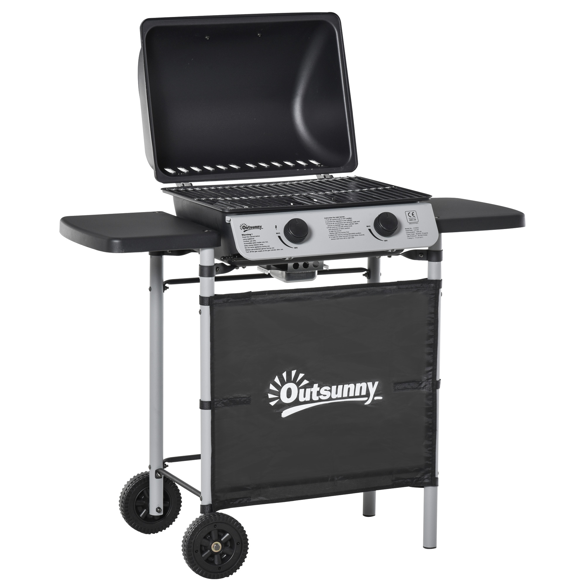 Outsunny Gasgrill mit Deckel und 2 Brennern insgesamt 5,6 kW, BBQ aus Stahl günstig online kaufen