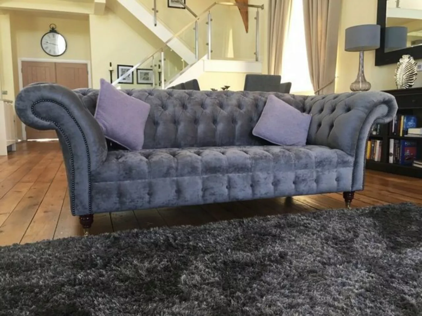 JVmoebel Chesterfield-Sofa Design Luxus Chesterfield Textil Sofa 3 Sitzer P günstig online kaufen