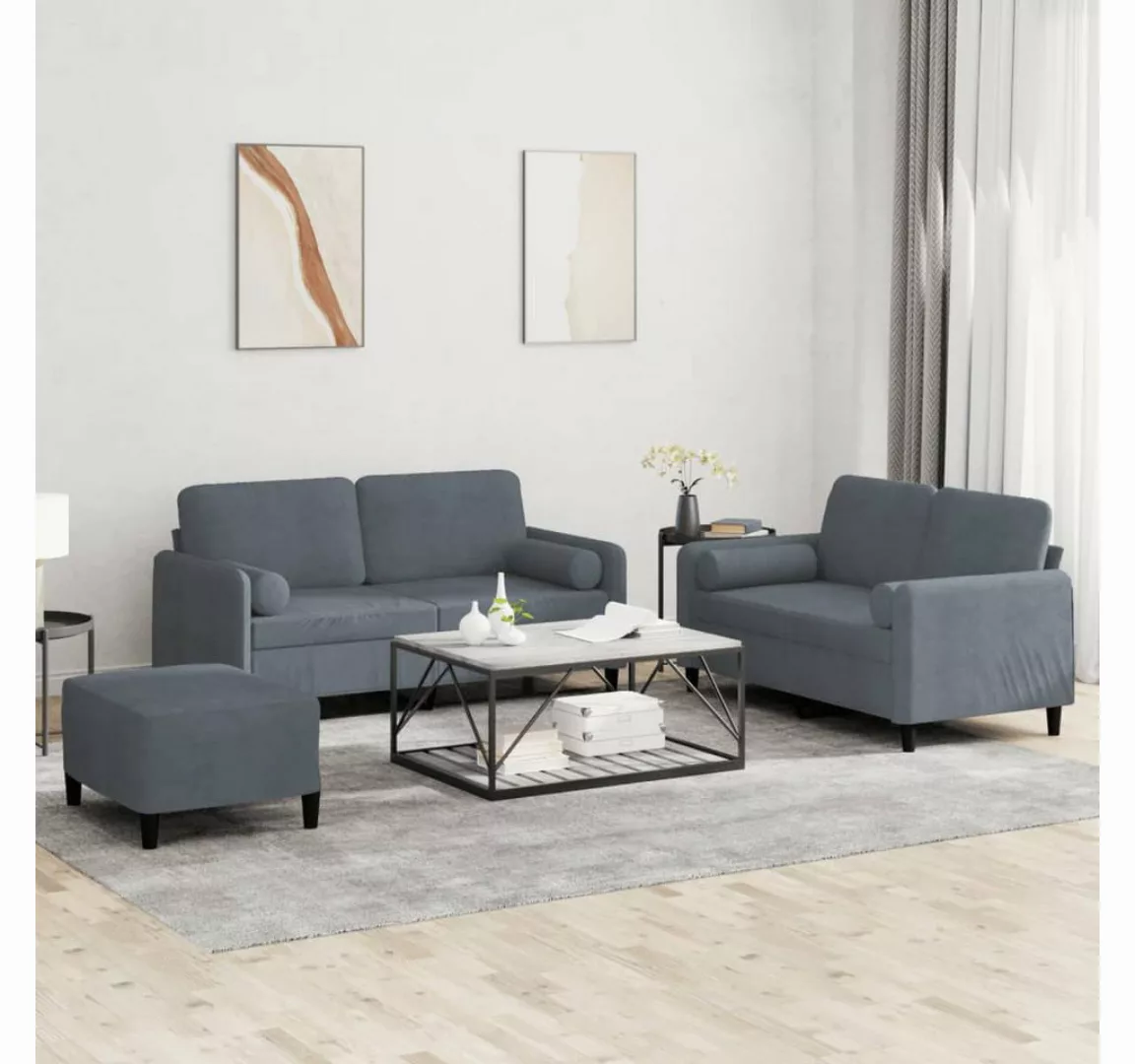 vidaXL Sofa Sofagarnitur Set mit Kissen Samt, 3-tlg., Dunkelgrau günstig online kaufen