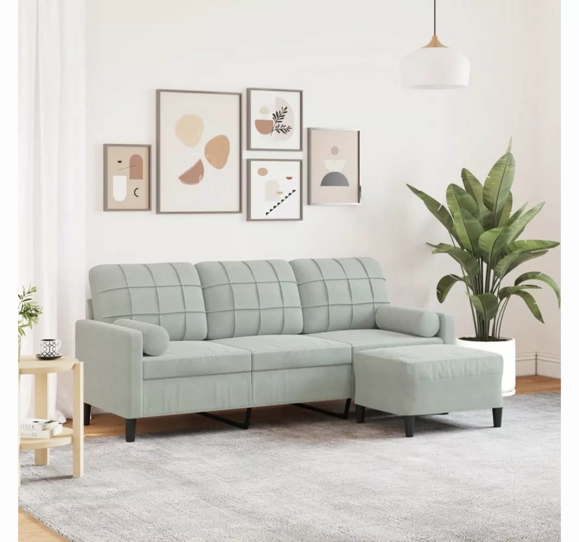 vidaXL Sofa 3-Sitzer-Sofa mit Hocker Samt, 180 cm, Hellgrau günstig online kaufen