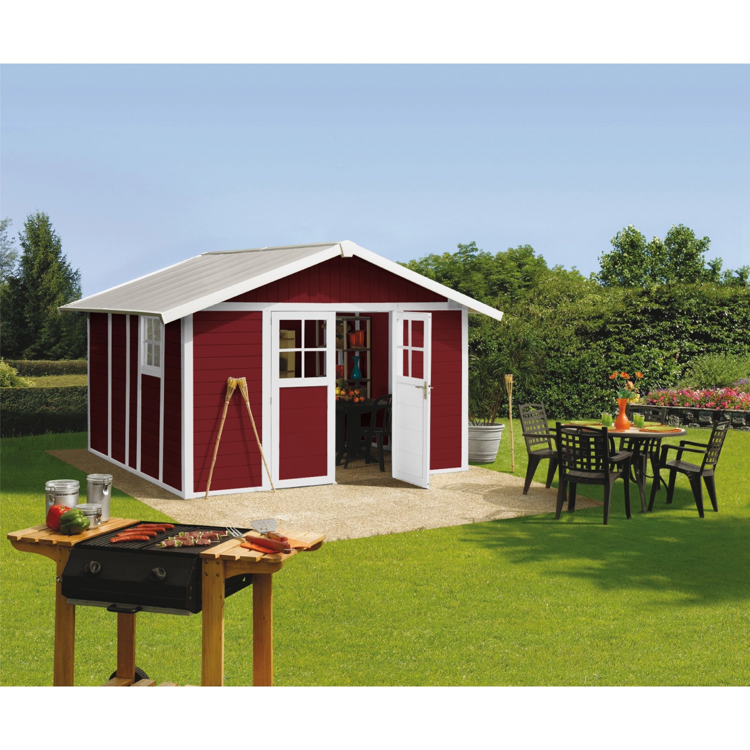 Grosfillex Kunststoff-Gartenhaus Deco H 11 Rot BxT: 315 cm x 355 cm günstig online kaufen