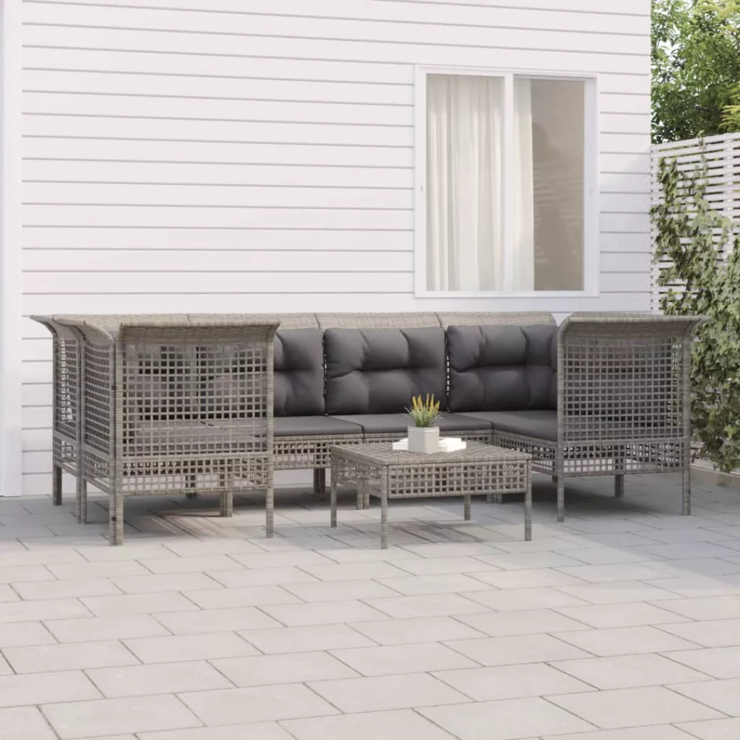 Vidaxl 7-tlg. Garten-lounge-set Mit Kissen Grau Poly Rattan günstig online kaufen