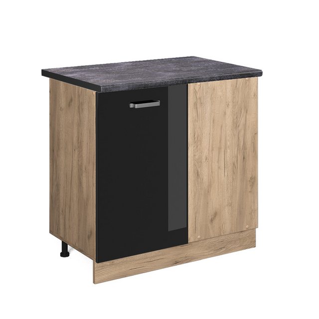 Vicco Eckunterschrank R-Line, Schwarz Hochglanz/Goldkraft Eiche, 86 cm, AP günstig online kaufen