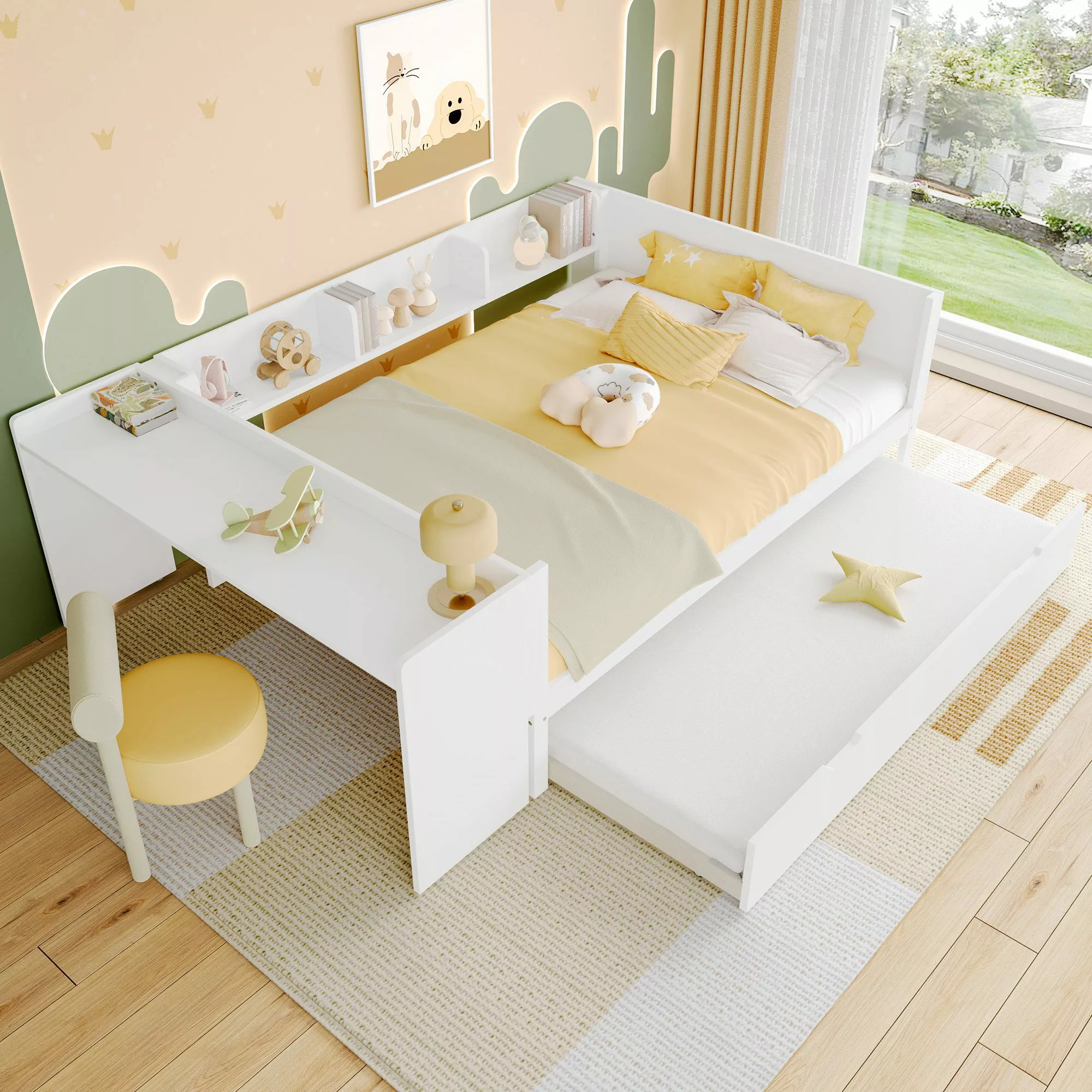 Ulife Kinderbett Flachbett Holzbett mit Schreibtisch günstig online kaufen