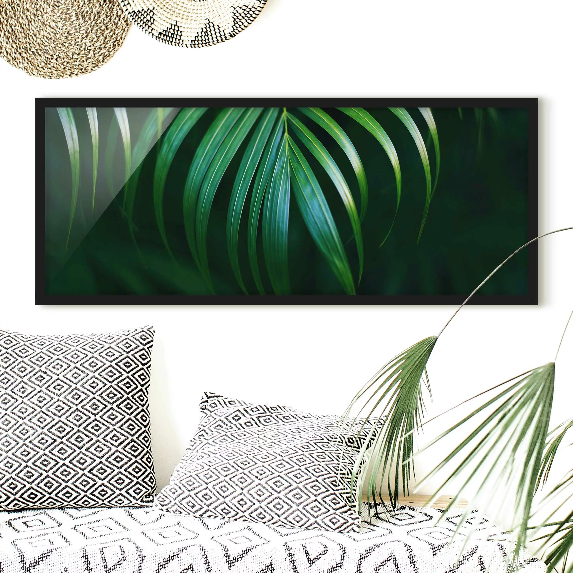 Bild mit Rahmen Blumen - Panorama Palmenwedel günstig online kaufen