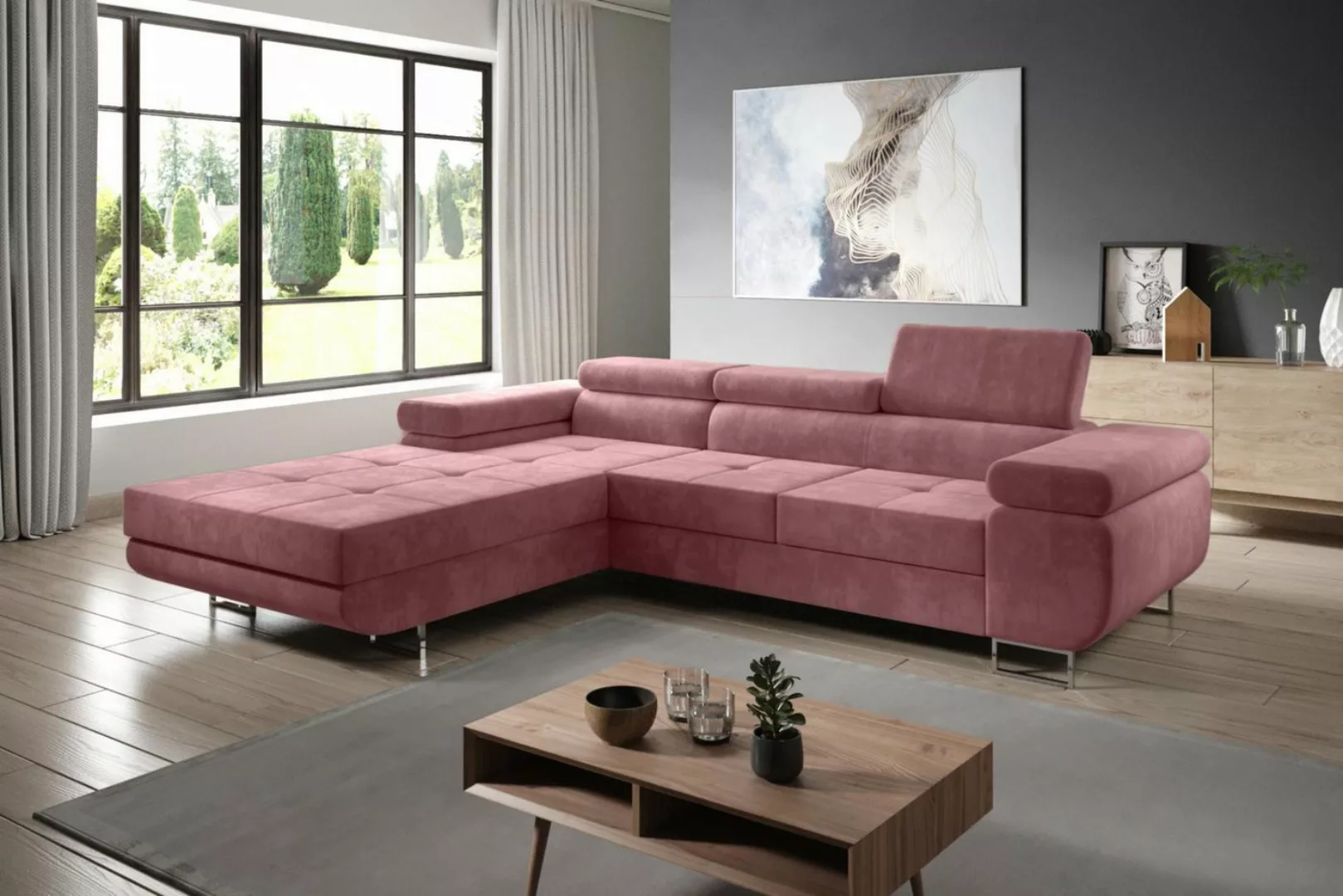 Furnix Ecksofa ZANTE Sofa mit Schlaffunktion Ottomane und verstellbaren Kop günstig online kaufen