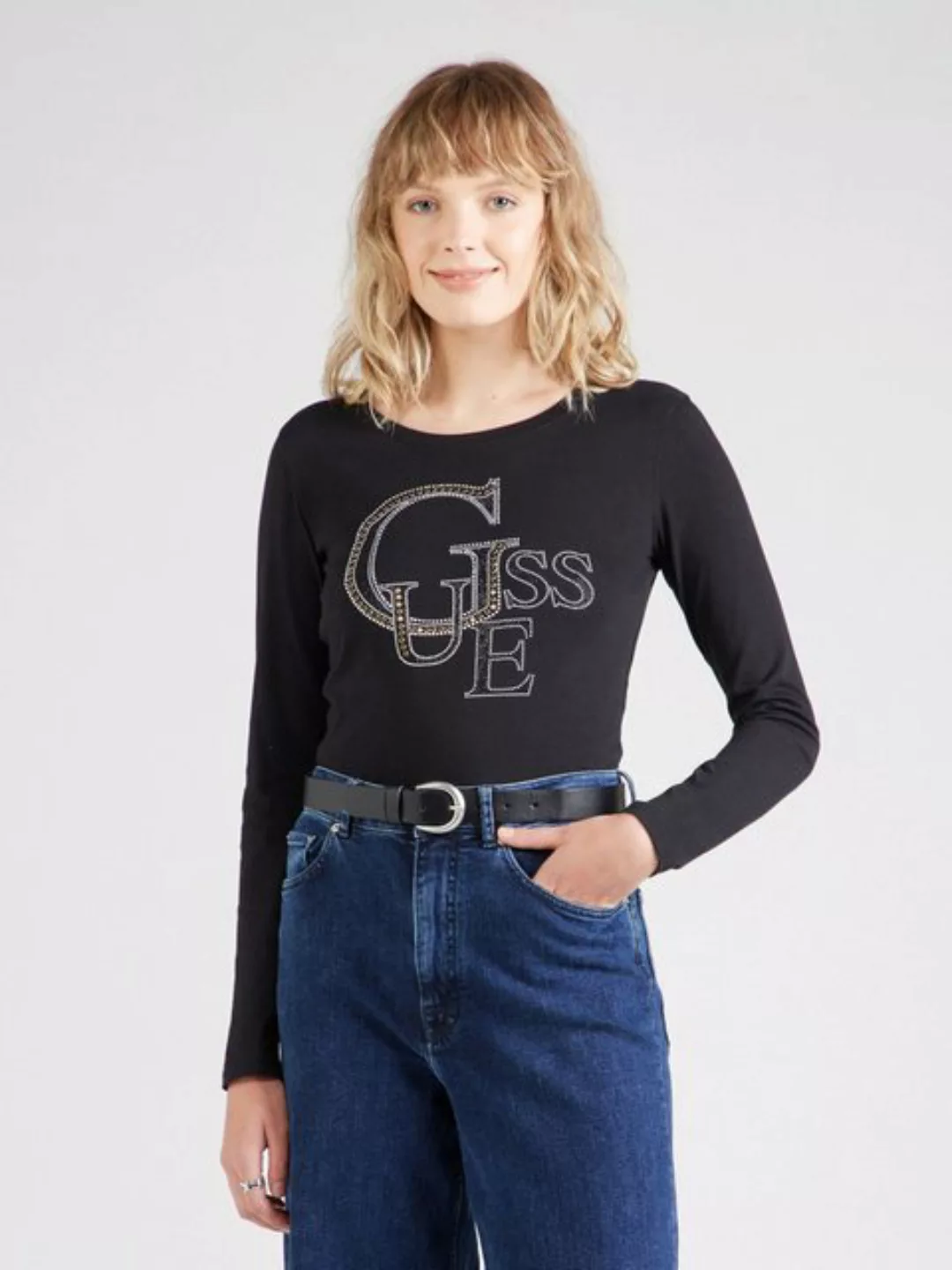 Guess Langarmshirt (1-tlg) Ziersteine günstig online kaufen