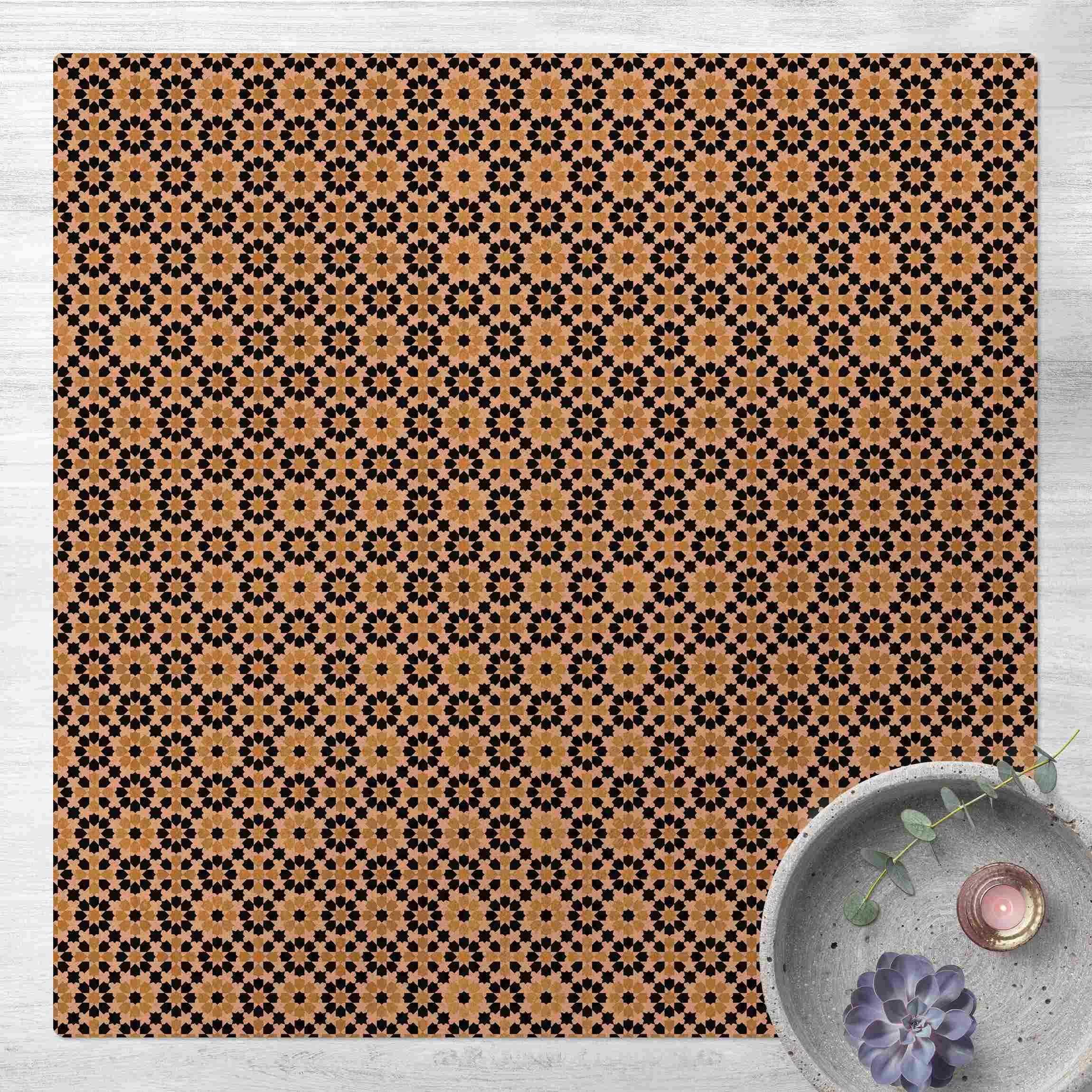 Kork-Teppich Orientalisches Muster mit goldenen Blüten günstig online kaufen