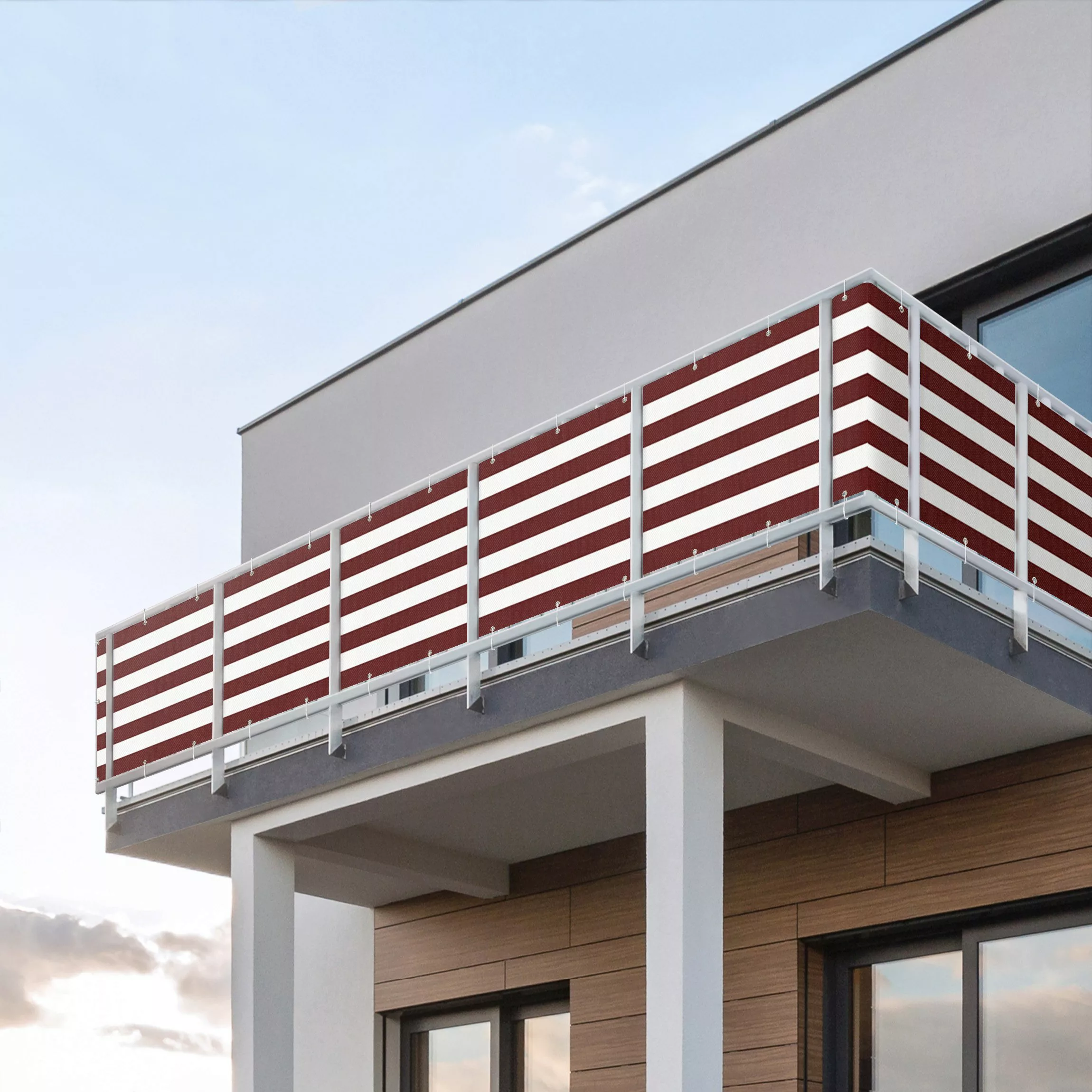 Balkon Sichtschutz Querstreifen in Dunkel Rot günstig online kaufen
