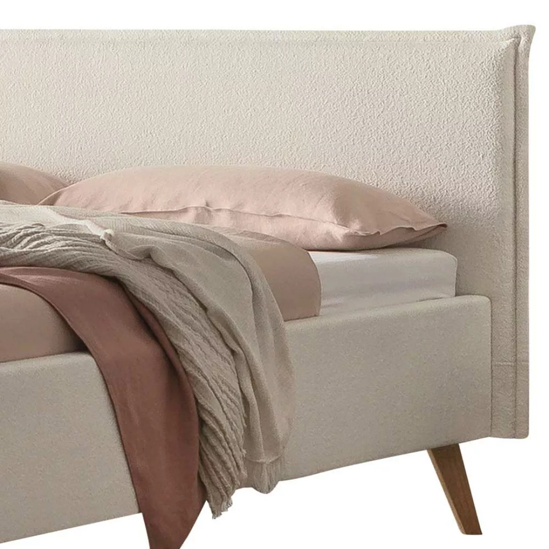 Polster Bett Boucle Creme im Skandi Design Vierfußgestell aus Holz günstig online kaufen