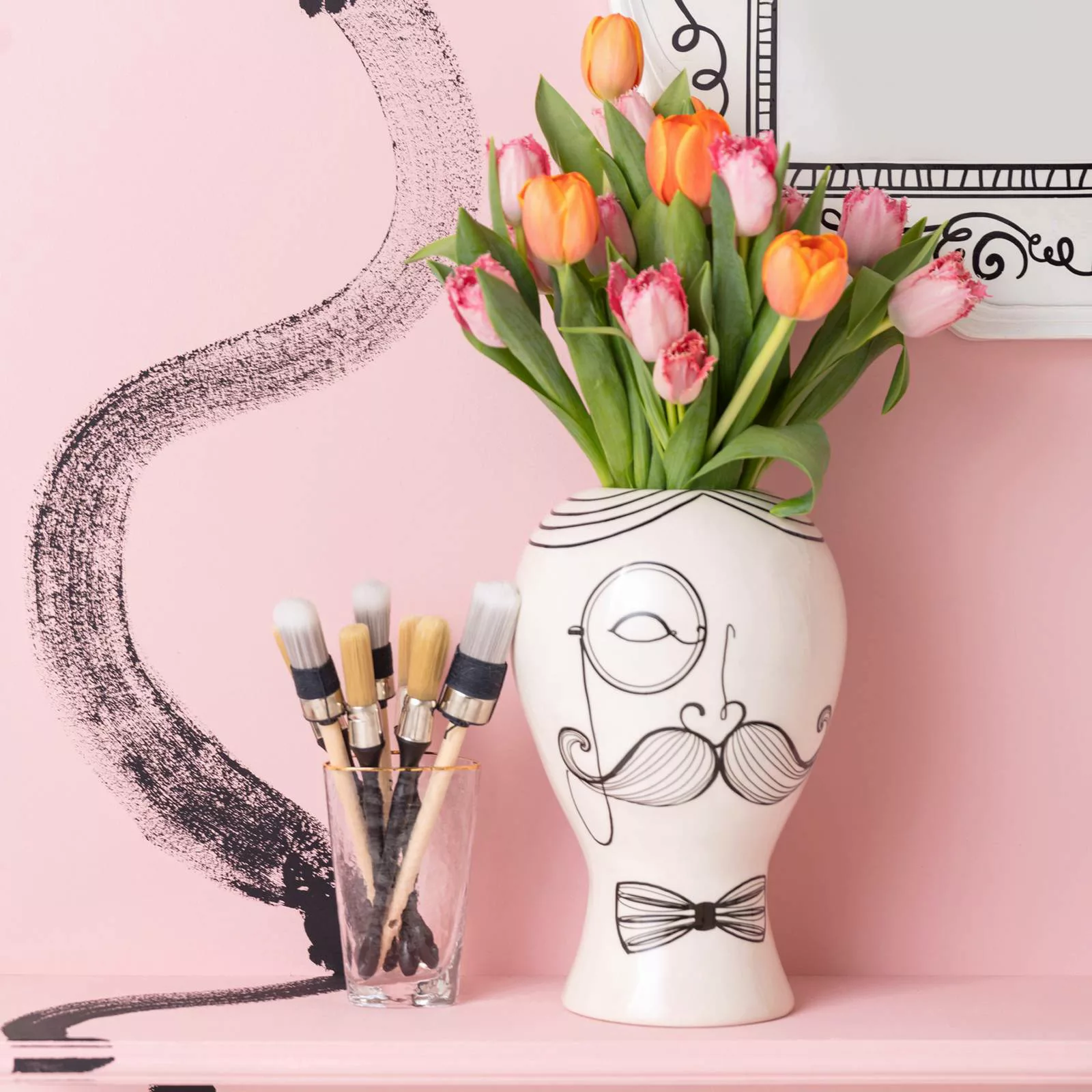 KARE Vase Favola Men, Höhe 30 cm, Keramik, schwarz/weiß günstig online kaufen