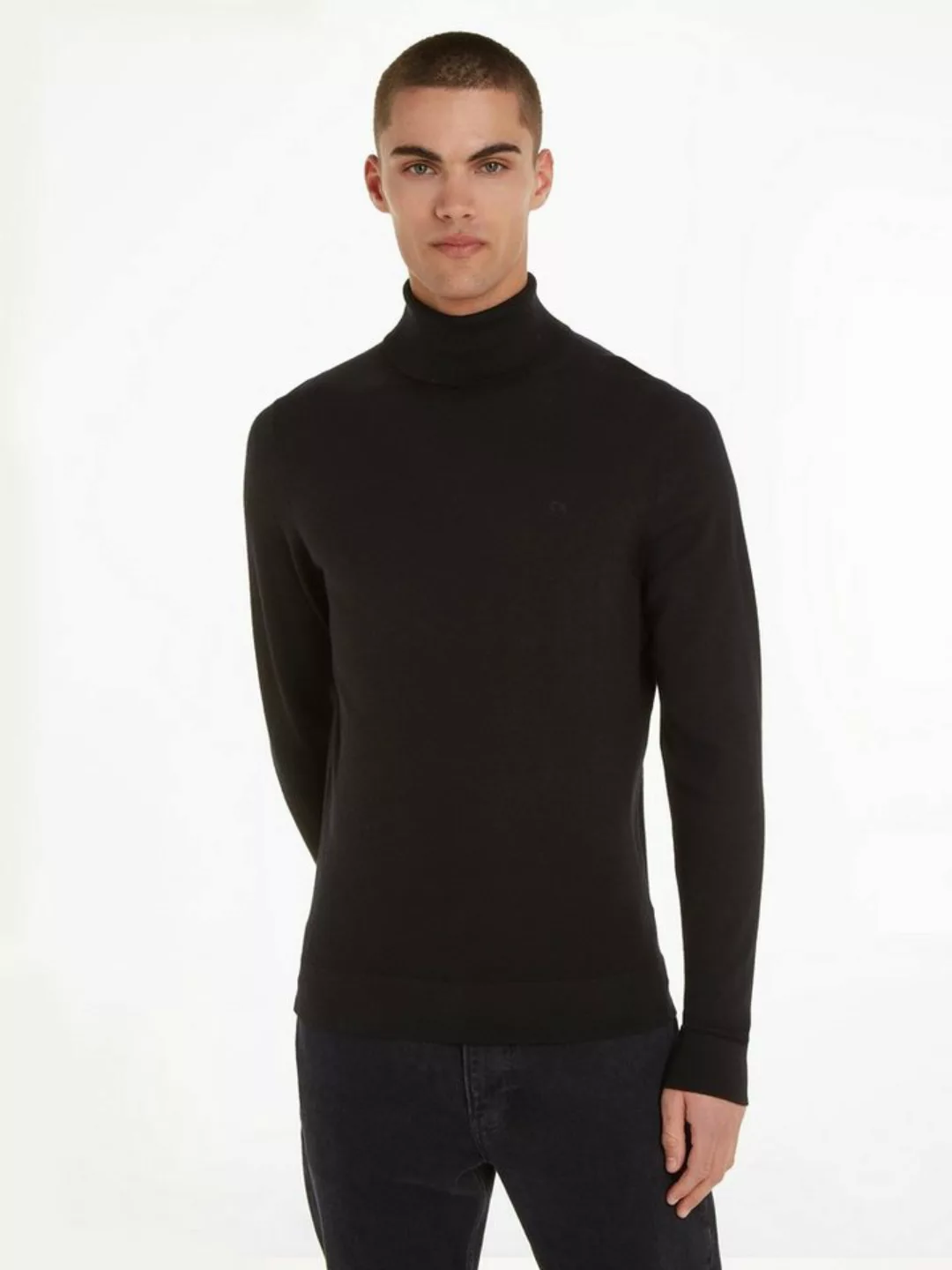 Calvin Klein Rollkragenpullover SUPERIOR WOOL TURTLE NECK mit Logostickerei günstig online kaufen