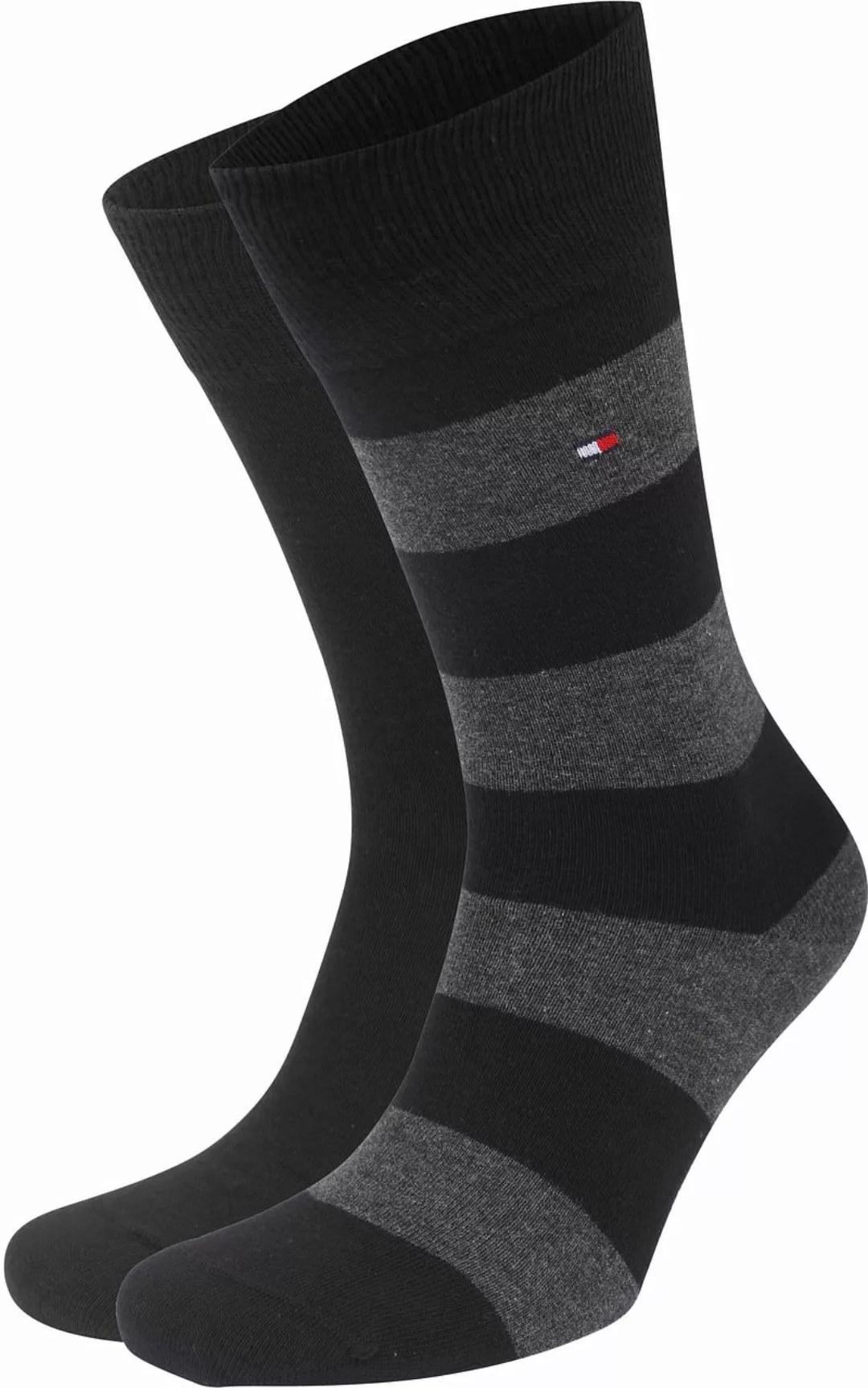 Tommy Hilfiger 2-Pack Socken Streifen Uni Schwarz - Größe 39-42 günstig online kaufen