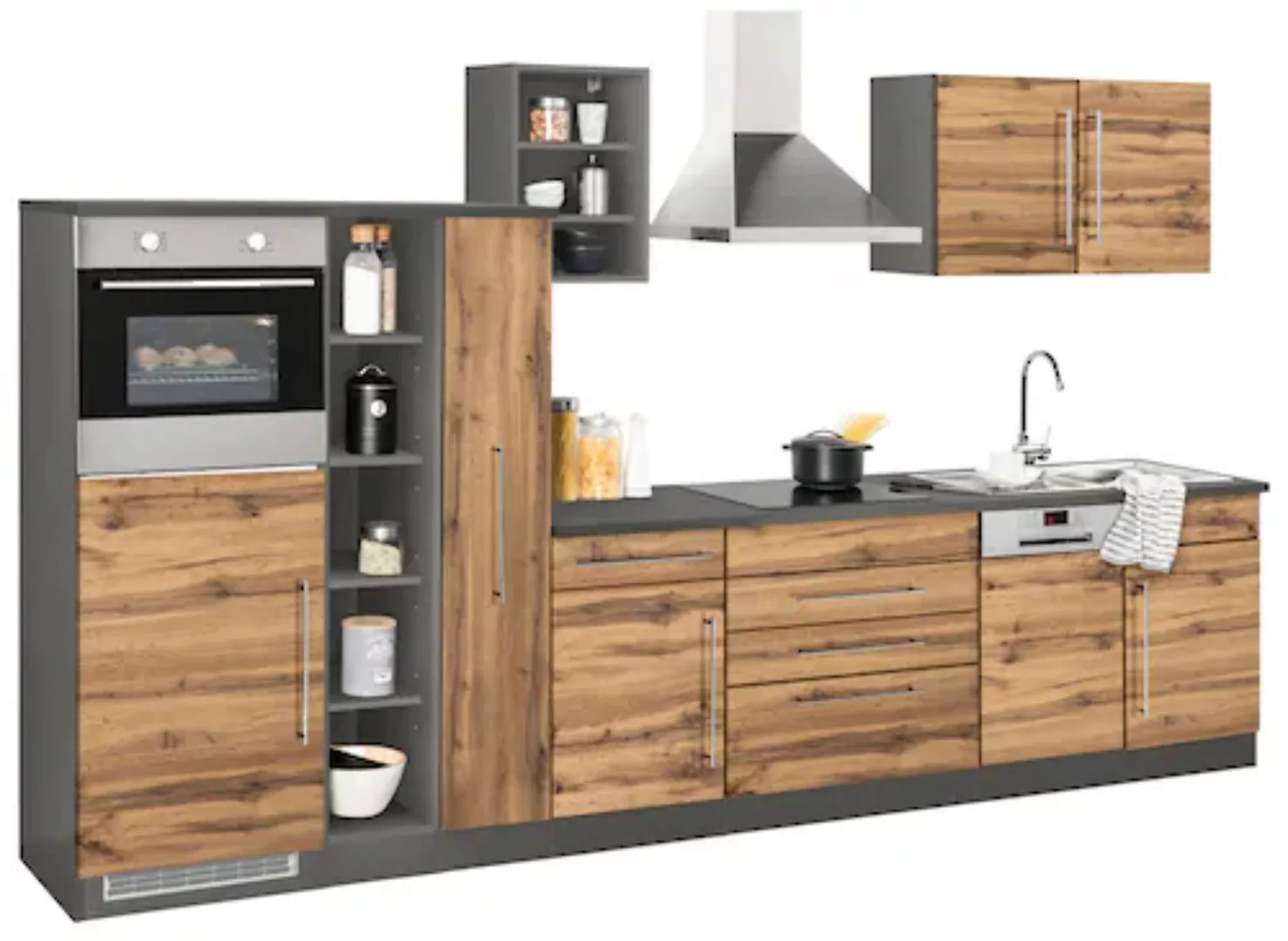 KOCHSTATION Küchenzeile "KS-Samos", mit E-Geräten, Breite 350 cm mit Stange günstig online kaufen