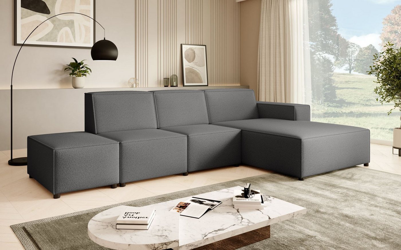 Beautysofa Ecksofa mit Hocker PEDRO L, Inklusive Hocker, breite Ottomane, F günstig online kaufen