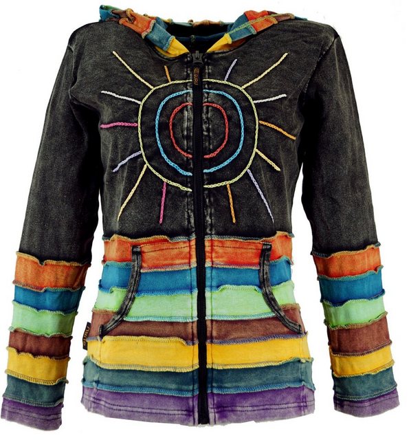 Guru-Shop Langjacke Regenbogenjacke, Jacke mit Zipfelkapuze - schwarz alter günstig online kaufen