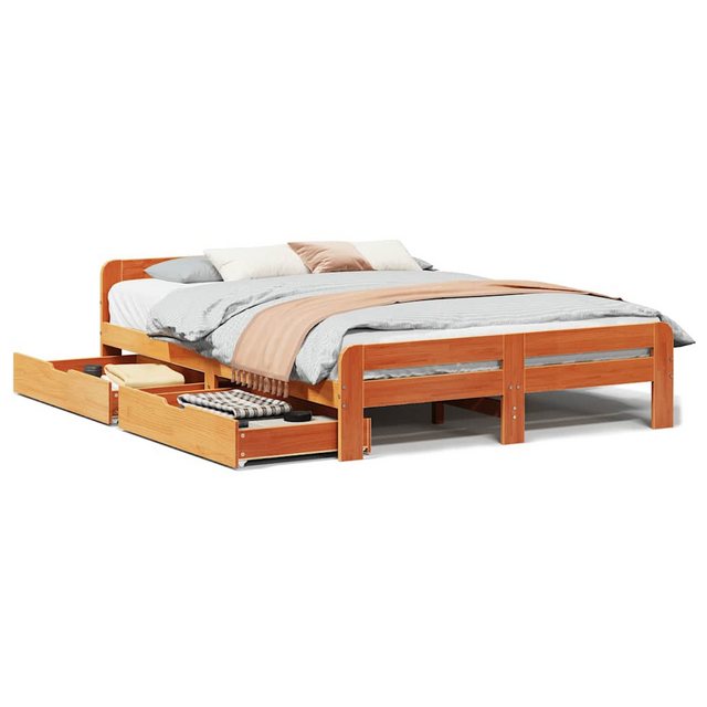 vidaXL Bett, Massivholzbett ohne Matratze Wachsbraun 160x200 Kiefernholz günstig online kaufen